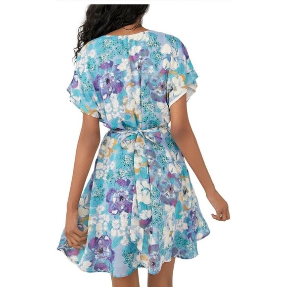 Free People Freddy Floral Print Tie‎ Front Mini Dress In NightC Sz XS Petite - Picture 2 of 12